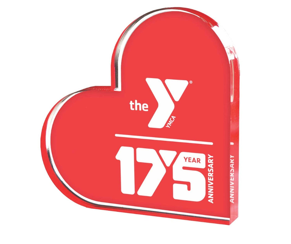 175th Year Anniversary Acrylic Heart Shaped Desk Award 5” x 5” x .5”