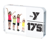 175th Year Anniversary White Acrylic Contoured Rectangle Desk Award  5” x 3” x .75”
