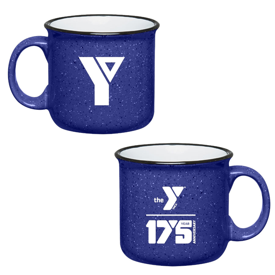 175th Year Anniversary and Retro YMCA Blue Ceramic Camping Mug