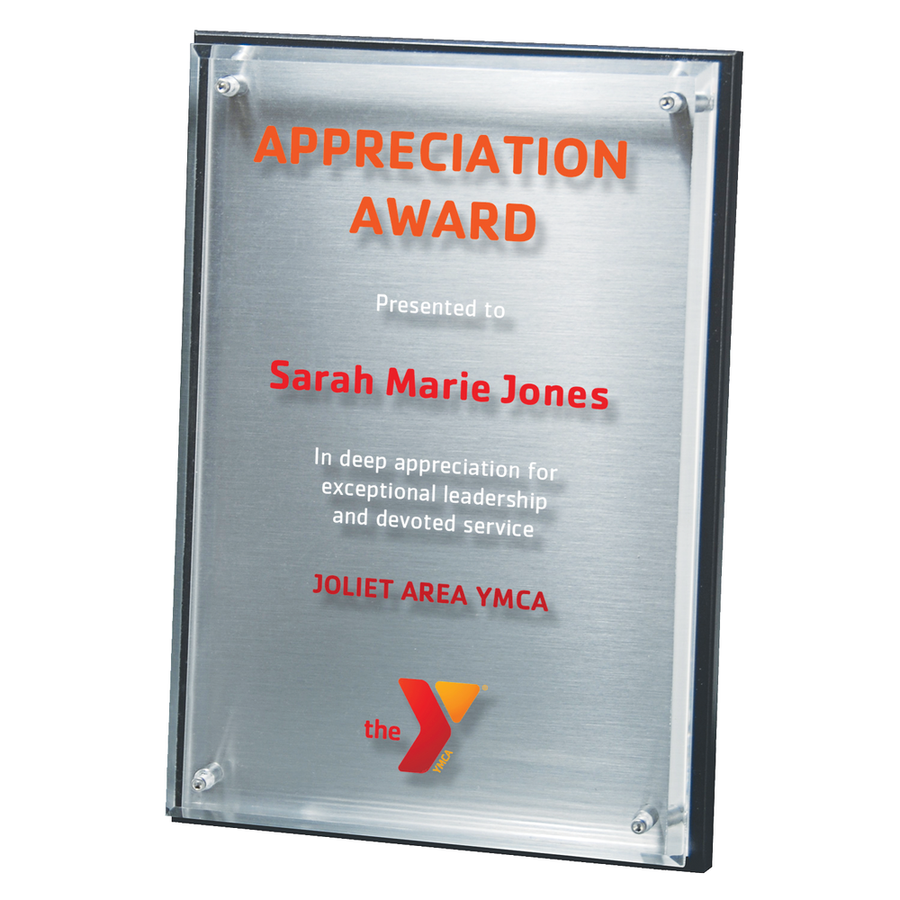 Hi-tech Lucite Riser Plaque with Brushed Silver Plate