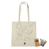 Color-in Space 100% Cotton Tote Bag with Crayons