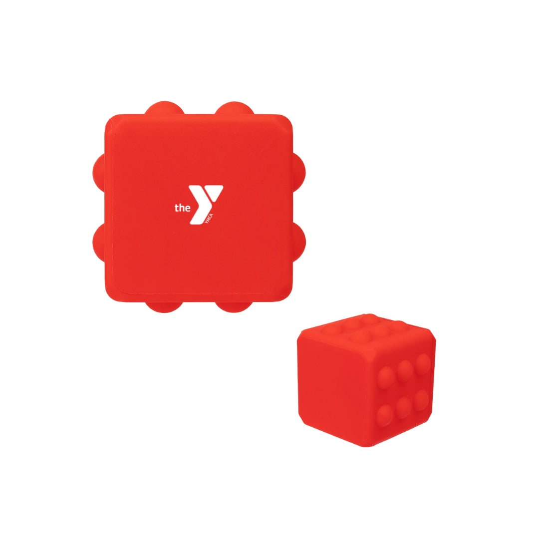 YMCA Branded Blue and Red Push Pop Cube Fidget Toy