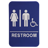 Braille Text - Blue/White Unisex (w/wheelchair) Accessible Restroom Sign