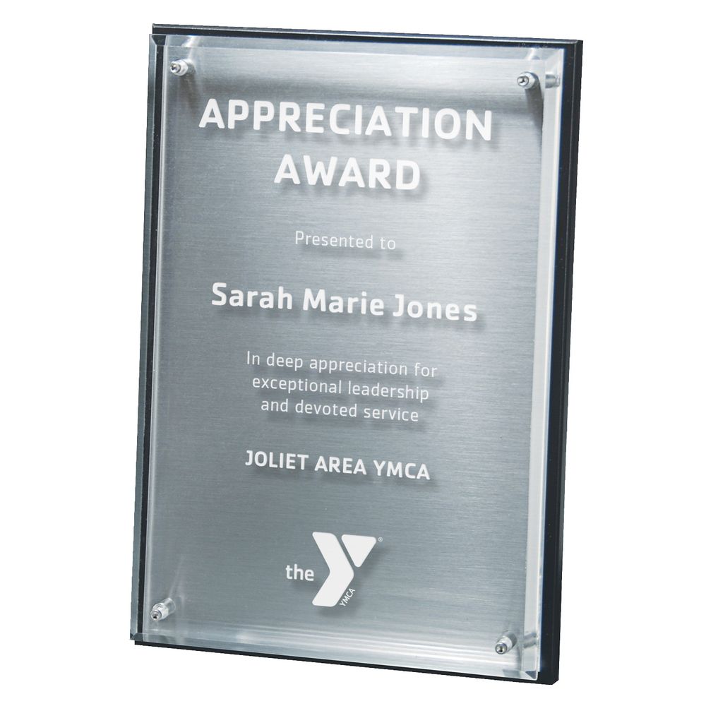 Hi-tech Lucite Riser Plaque with Brushed Silver Plate