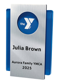 Layered Acrylic Plaque with Blue Back and Circle-Cutout in Silver Plate