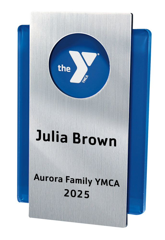 Layered Acrylic Plaque with Blue Back and Circle-Cutout in Silver Plate