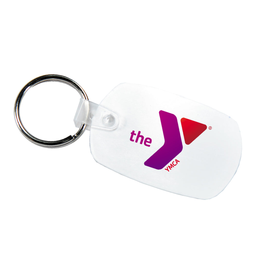 White YMCA Keychain with Purple Logo - Stock