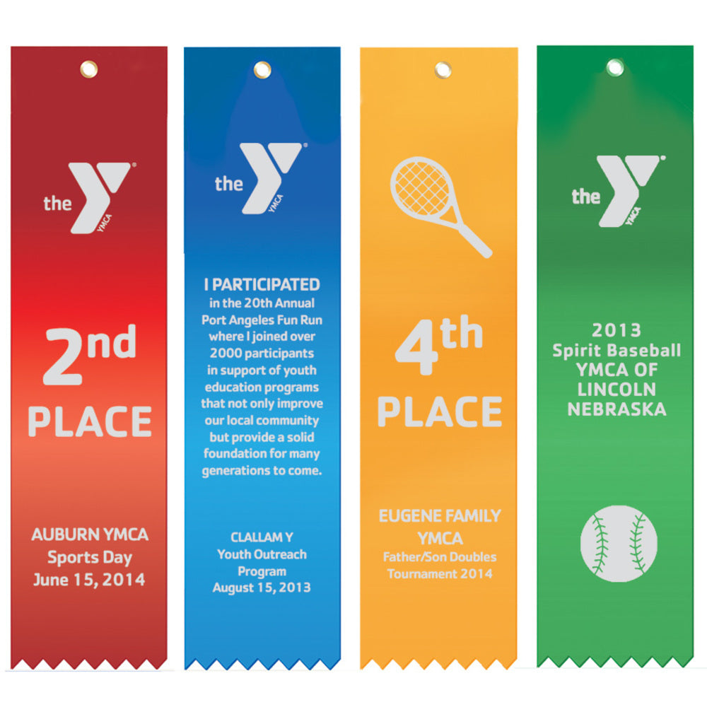 2” x 8” YMCA Flat Top Ribbons with Pinked Bottom