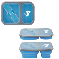 Collapsible Blue 2-section Lunch Saver with Utensil