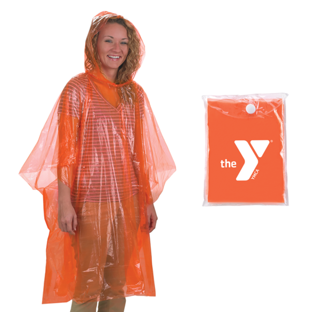 Disposable Orange Poncho with Y-logo Pouch