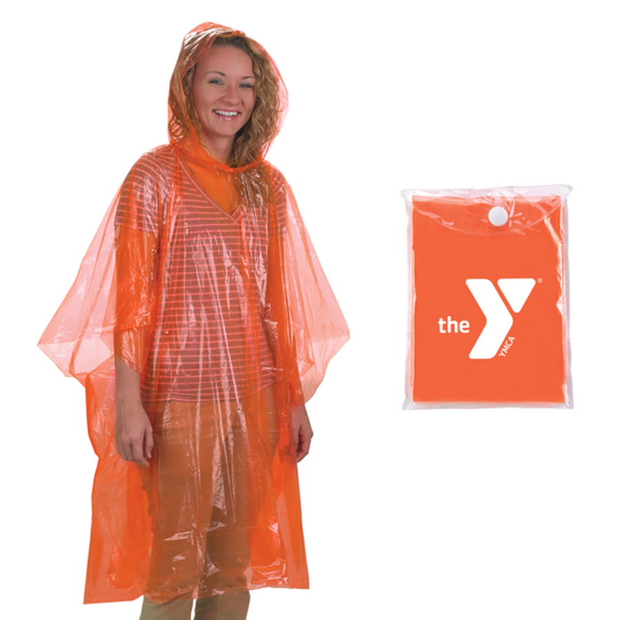 Disposable Orange Poncho with Y-logo Pouch