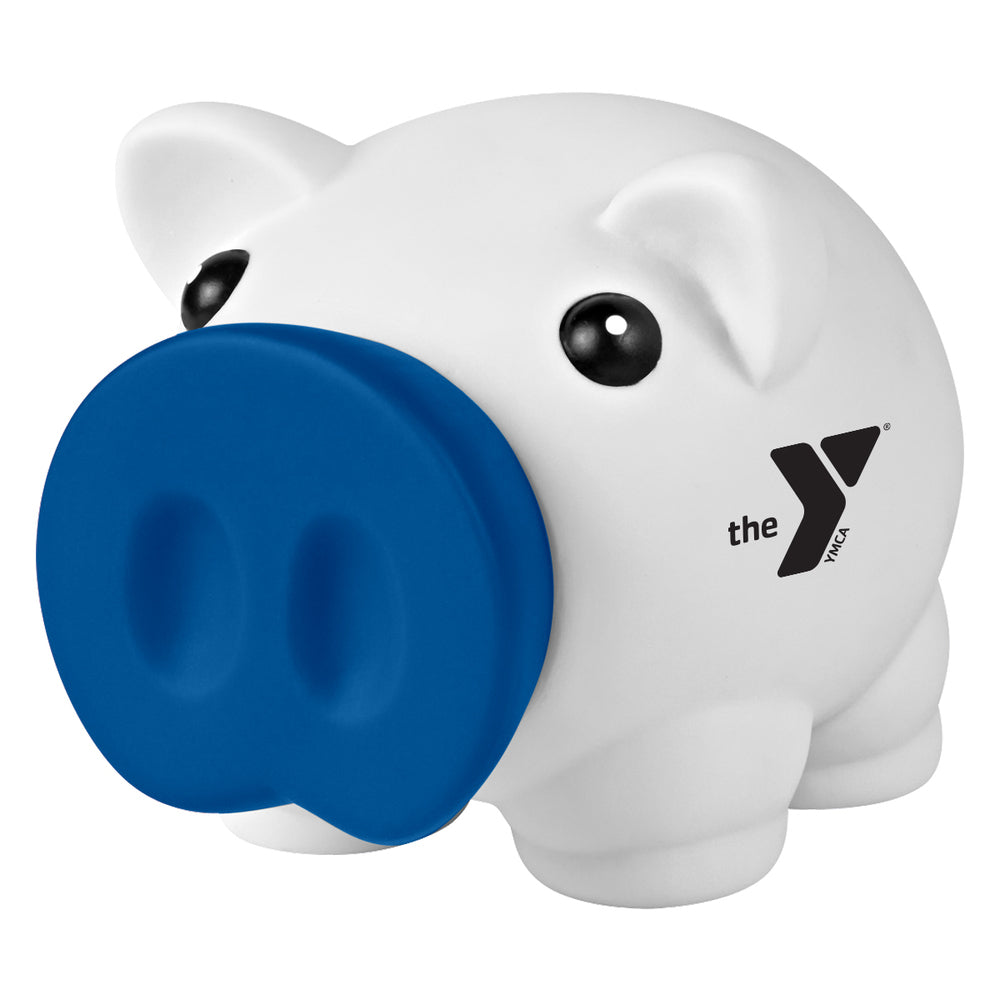 Y Mini White Piggy Bank W/ Blue Nose