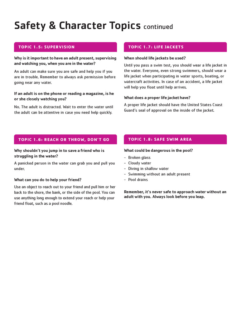 25 PACK Safety & Character Topics - Water Acclimation