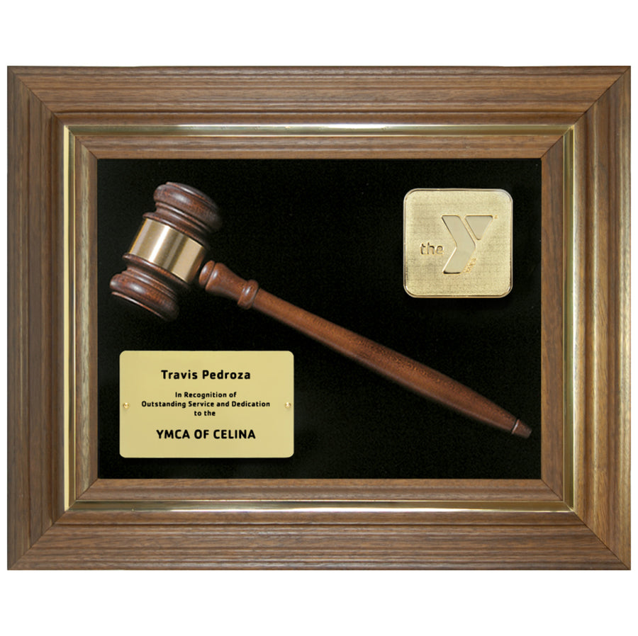 Solid Walnut Frame w/Wood Gavel on Plush Velvet