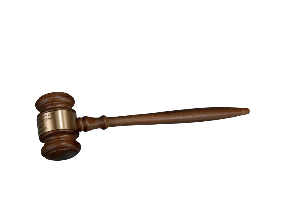 Solid Walnut Gavel with Gold Finish Engraved Band