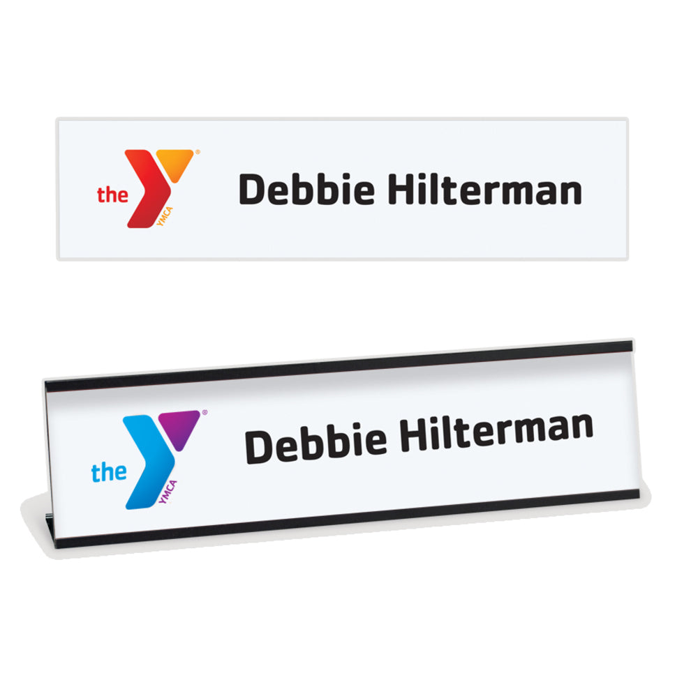 8” x 2” White Name Plate with Full-color Logo