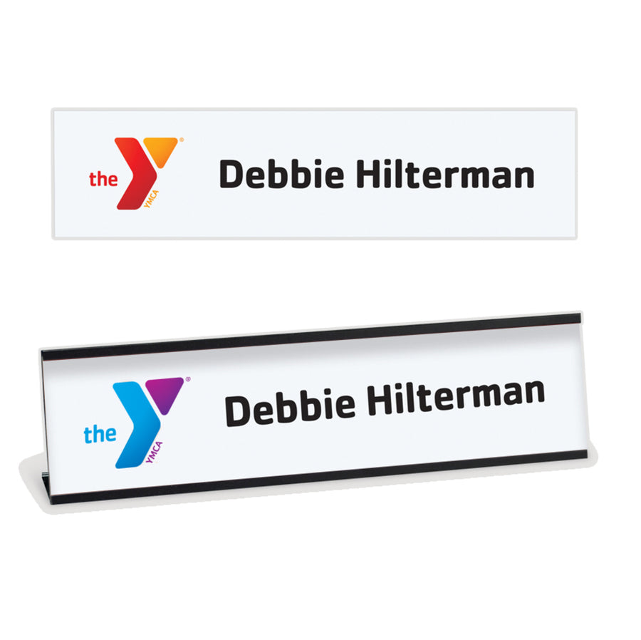 8” x 2” White Name Plate with Full-color Logo