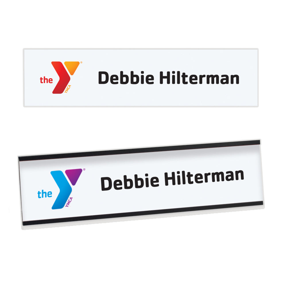 8” x 2” White Name Plate with Full-color Logo and Optional Wall-Mount