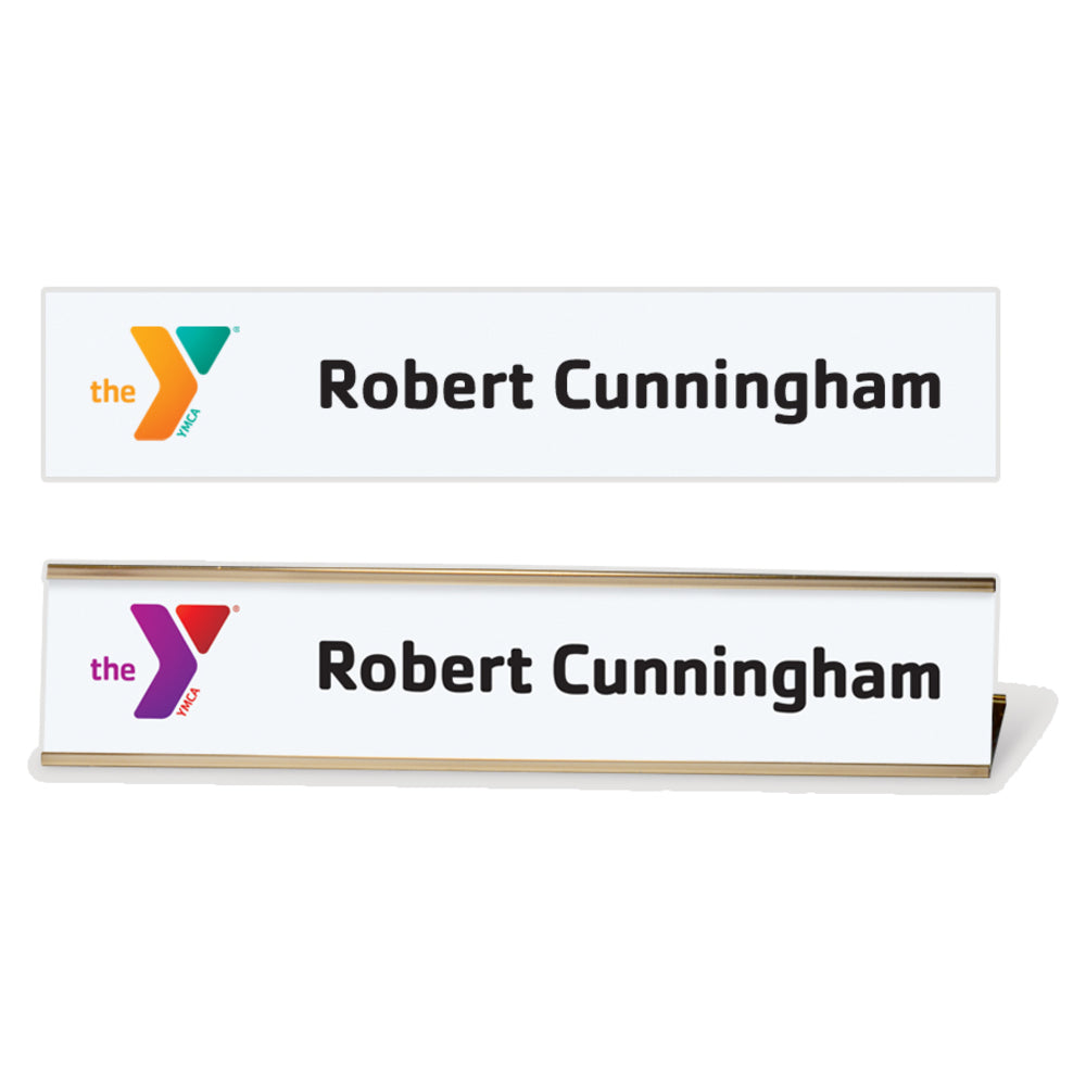 10” x 2” White Name Plate with Full-color Logo