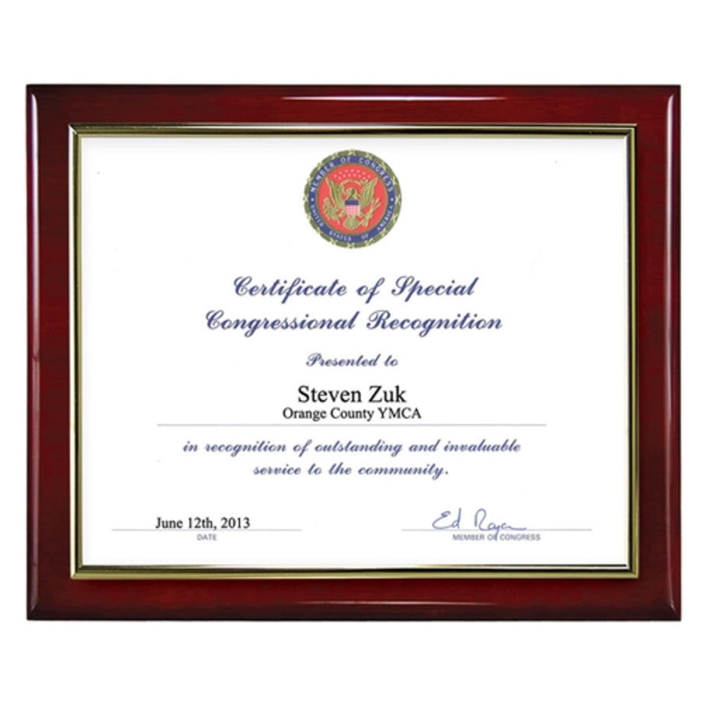 Rosewood Piano Finish Slide-In Certificate Plaque