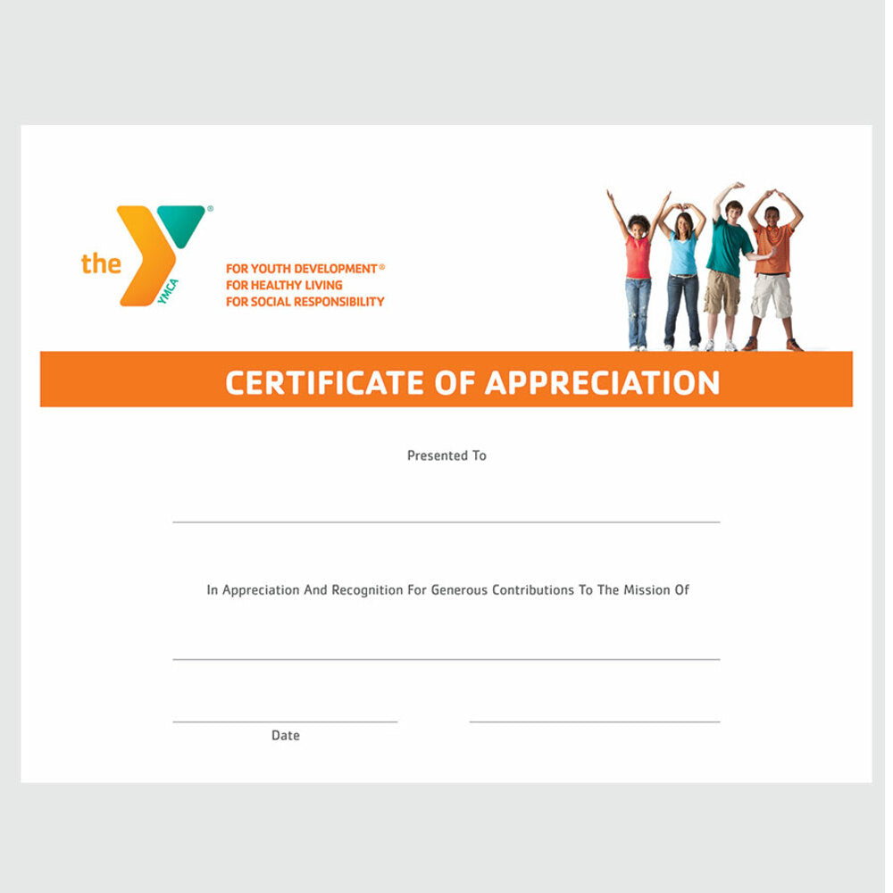 YMCA Certificates of Appreciation (Pack of 25)