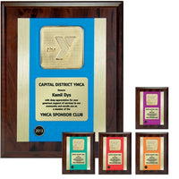 7" x 9" Walnut Finish Plaque with Color Plate, Gold Medallion and Date Tab