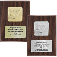 5" x 7" Walnut Finish Medallion Plaque in your choice of Gold or Silver Finish