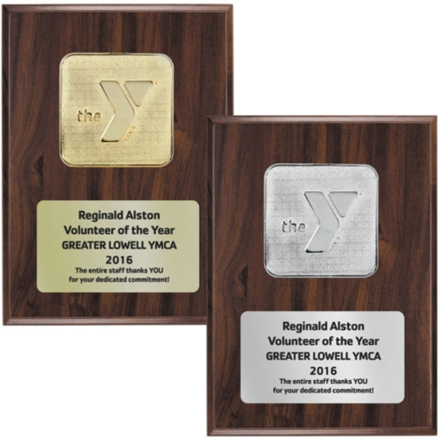 5" x 7" Walnut Finish Medallion Plaque in your choice of Gold or Silver Finish