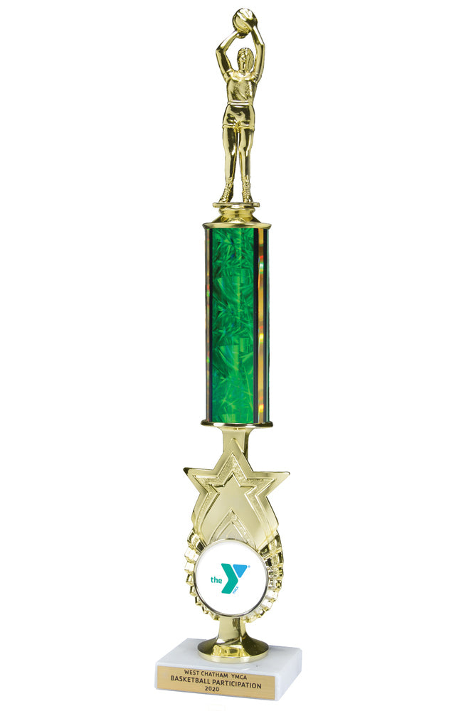 14" Star Insert Riser Figure Trophy with Column with Choice of Y logo or Activity Insert
